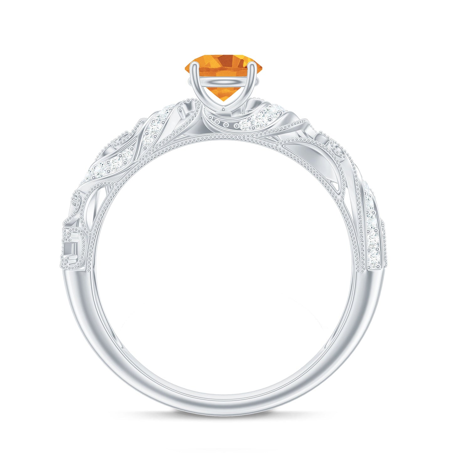 Vintage Looking Citrine Engagement Ring with Diamond