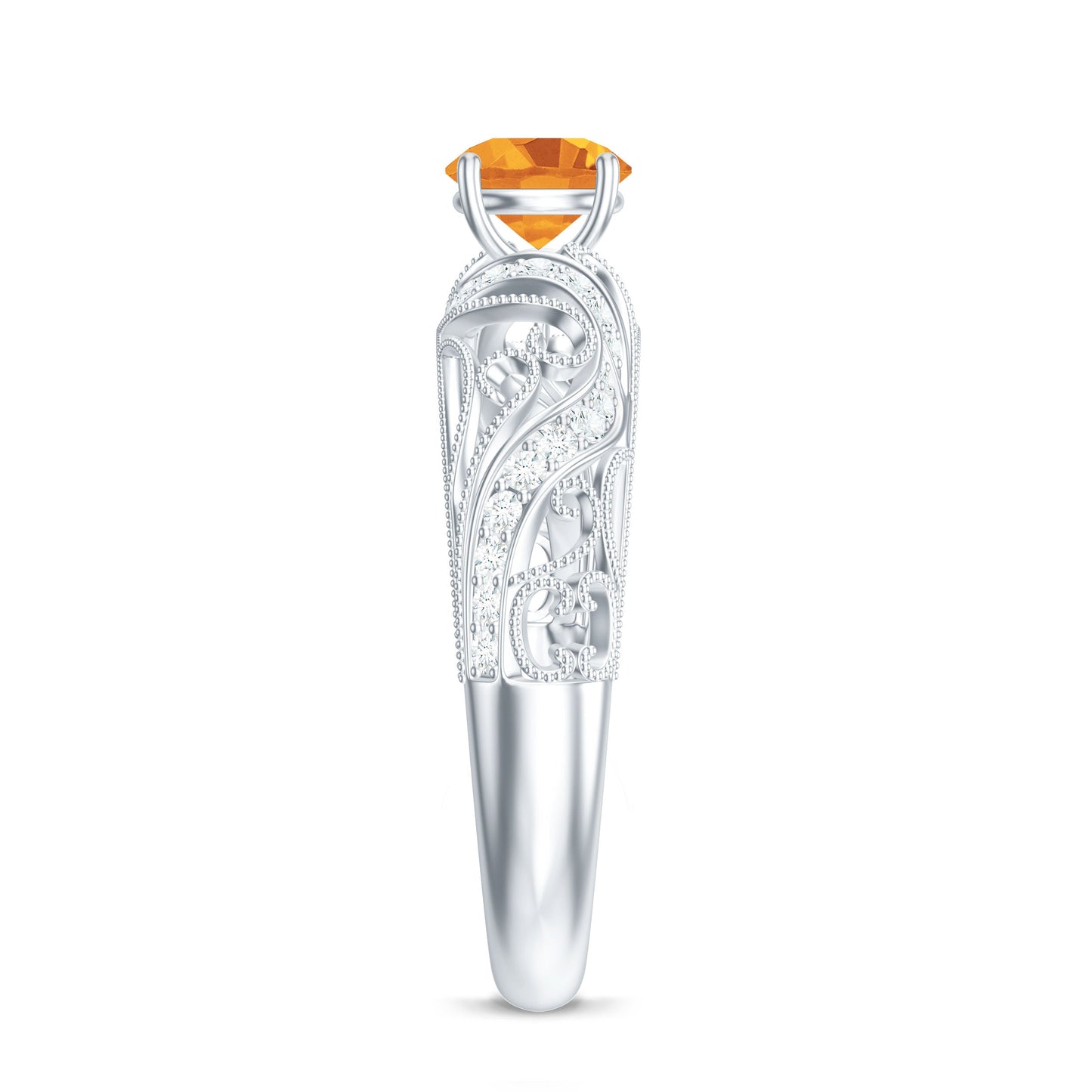 Vintage Looking Citrine Engagement Ring with Diamond