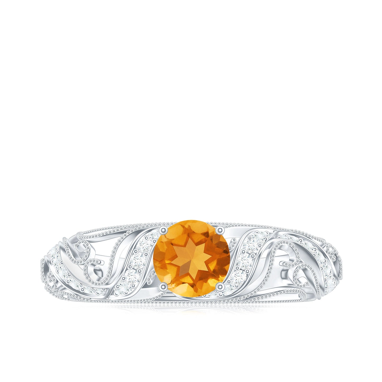 Vintage Looking Citrine Engagement Ring with Diamond