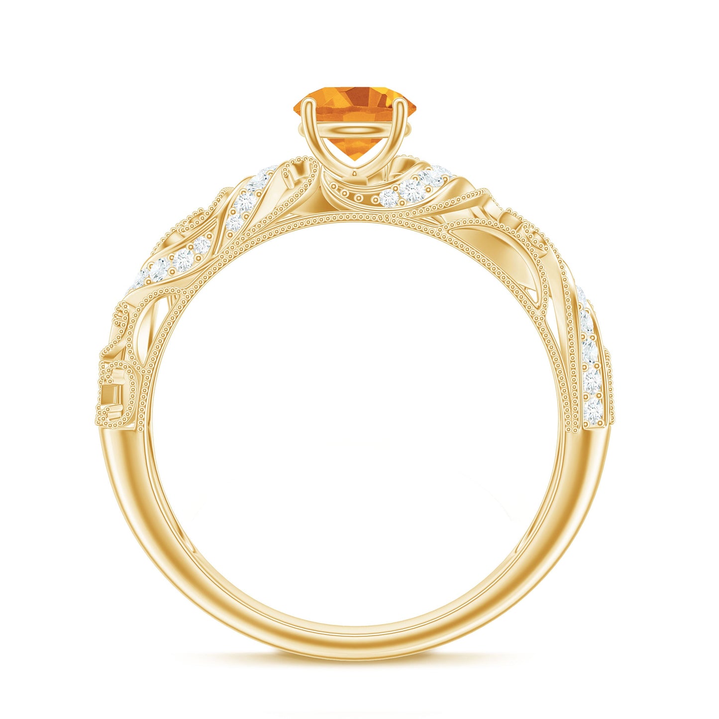Vintage Looking Citrine Engagement Ring with Diamond