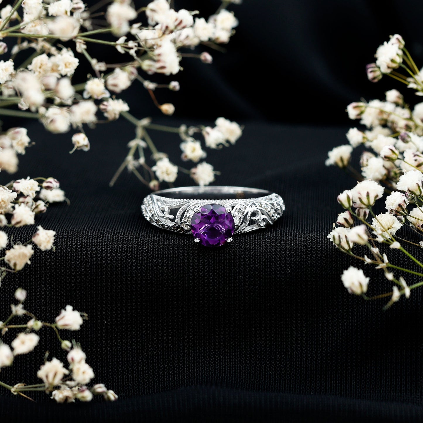 Vintage Inspired 1.2 Carat Amethyst Engagement Ring with Diamond