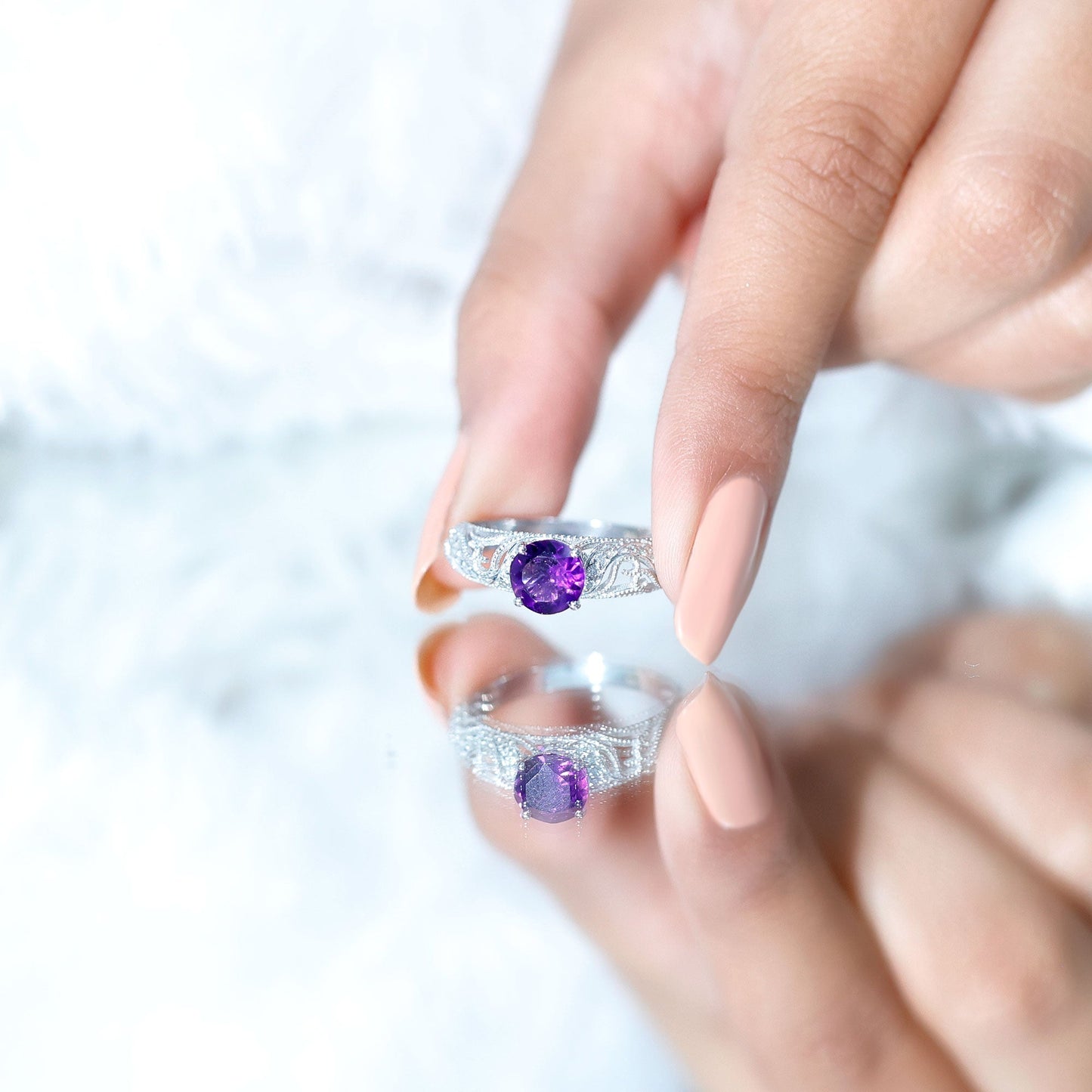 Vintage Inspired 1.2 Carat Amethyst Engagement Ring with Diamond