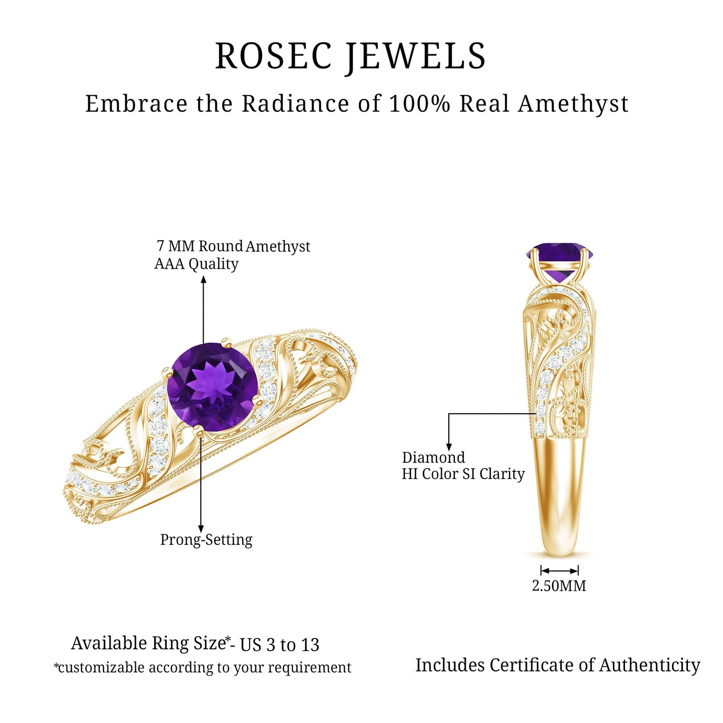 Vintage Inspired 1.2 Carat Amethyst Engagement Ring with Diamond