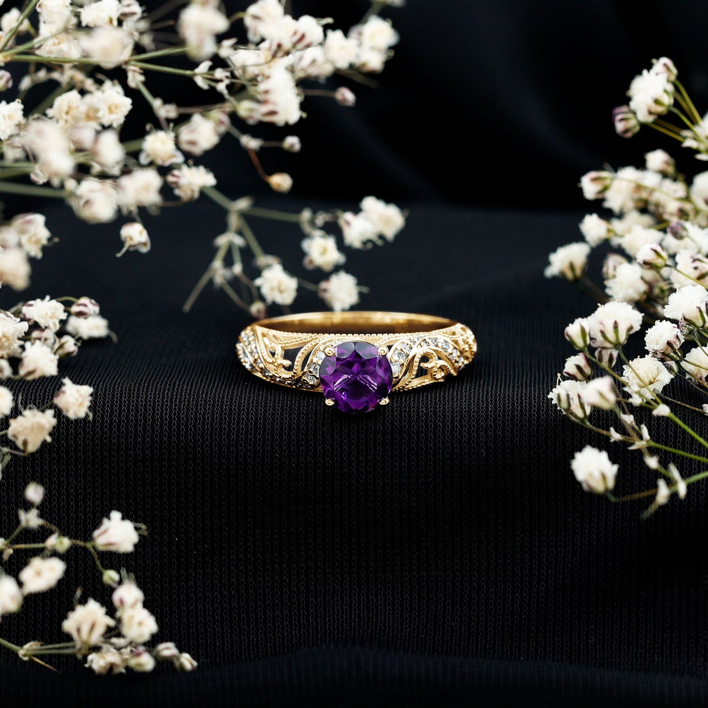 Vintage Inspired 1.2 Carat Amethyst Engagement Ring with Diamond