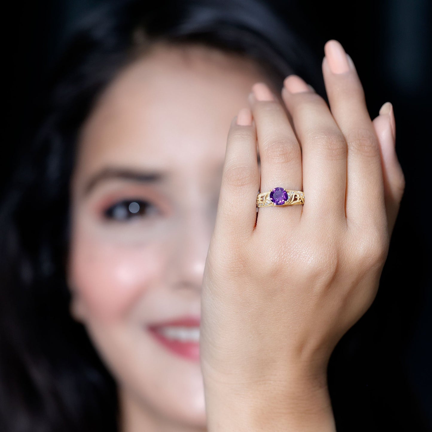 Vintage Inspired 1.2 Carat Amethyst Engagement Ring with Diamond