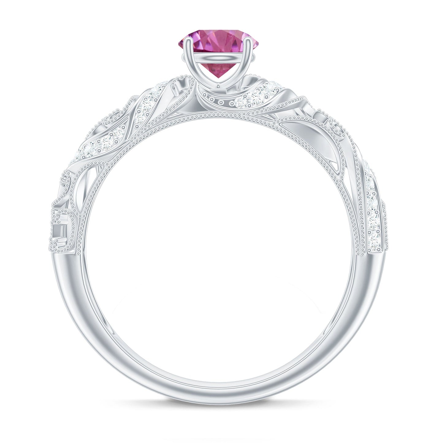 0.4 Carat Vintage Style Pink Tourmaline Engagement Ring with Diamond