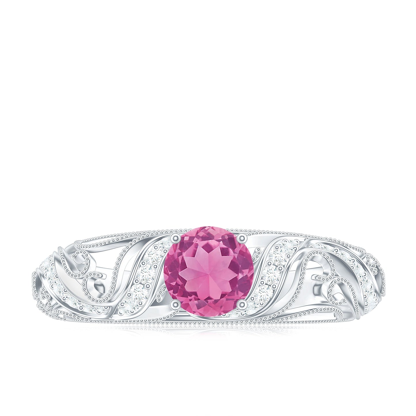 0.4 Carat Vintage Style Pink Tourmaline Engagement Ring with Diamond