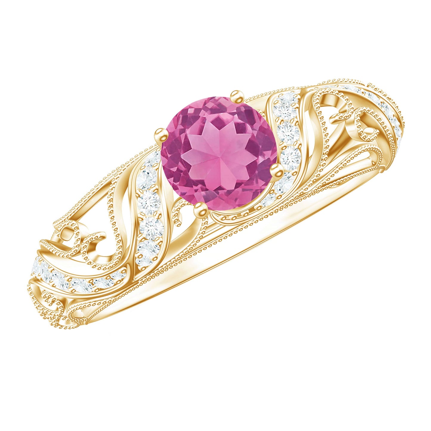 0.4 Carat Vintage Style Pink Tourmaline Engagement Ring with Diamond