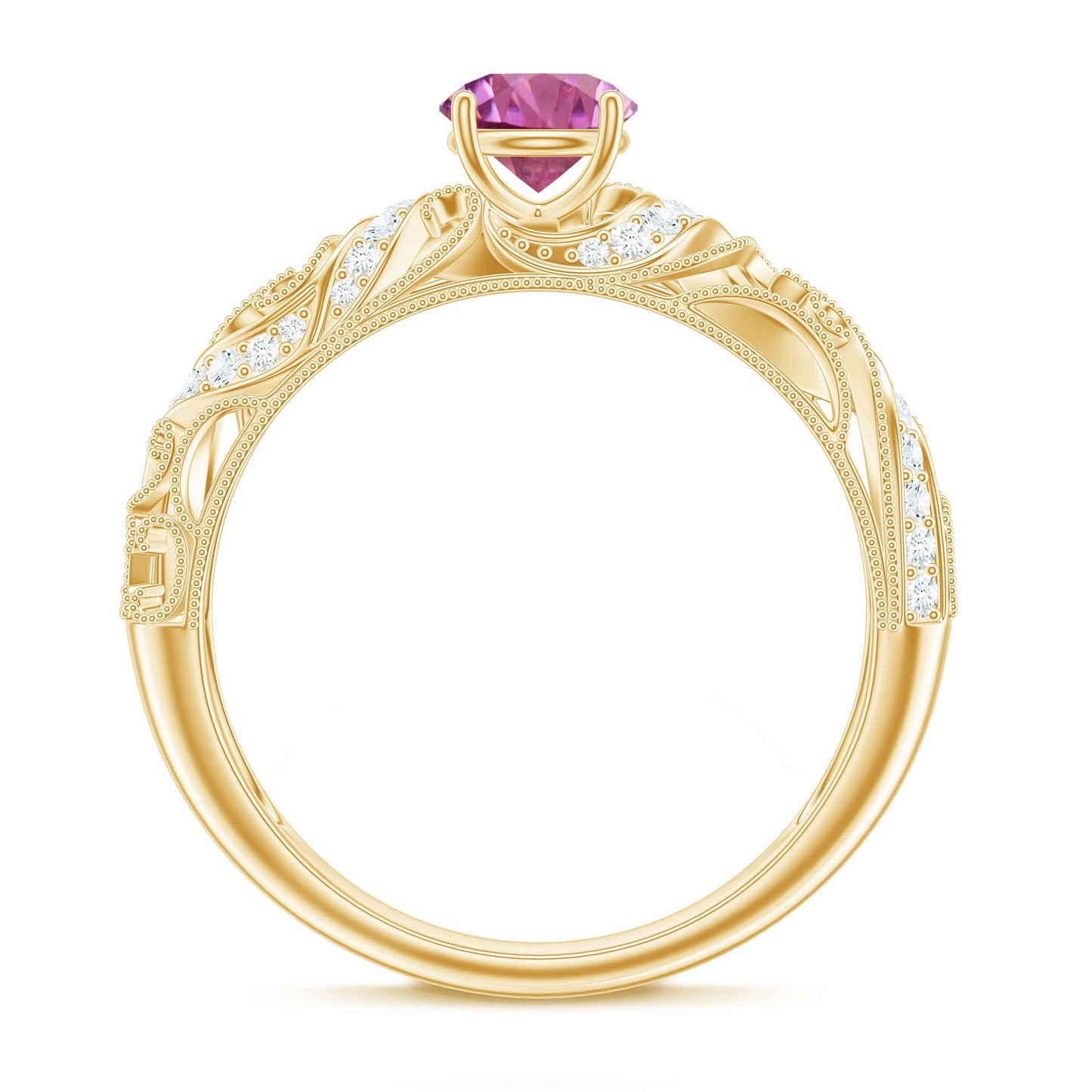 0.4 Carat Vintage Style Pink Tourmaline Engagement Ring with Diamond