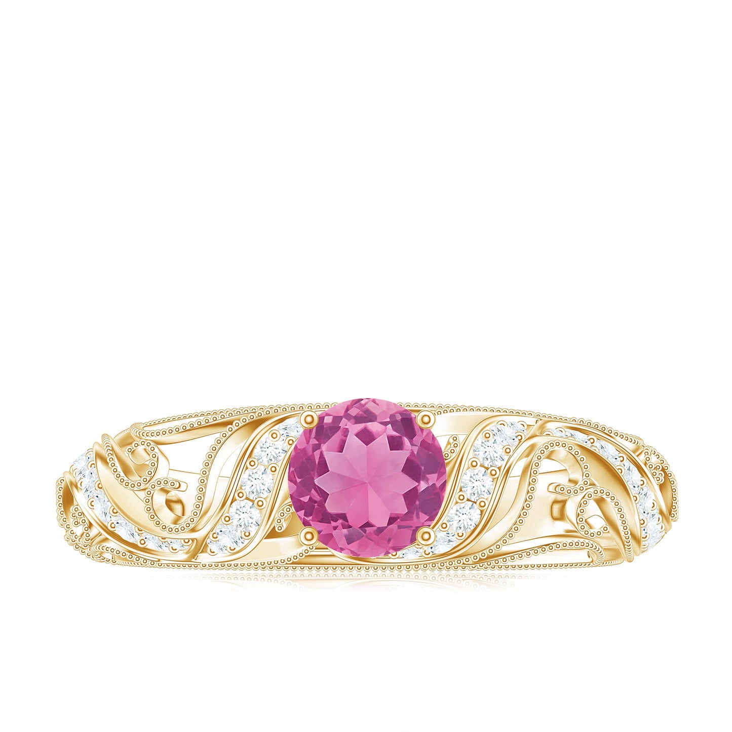 0.4 Carat Vintage Style Pink Tourmaline Engagement Ring with Diamond