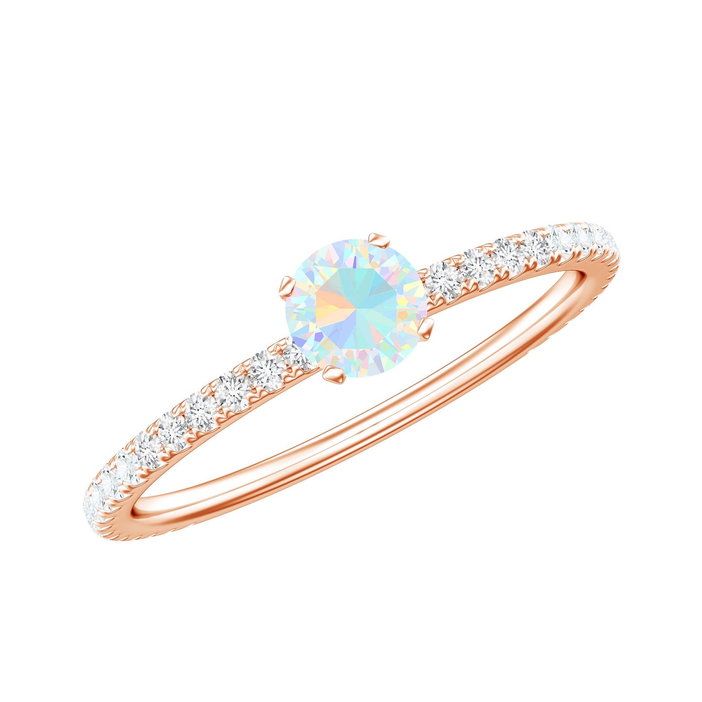 Genuine Ethiopian Opal Promise Ring with Diamond Side Stones