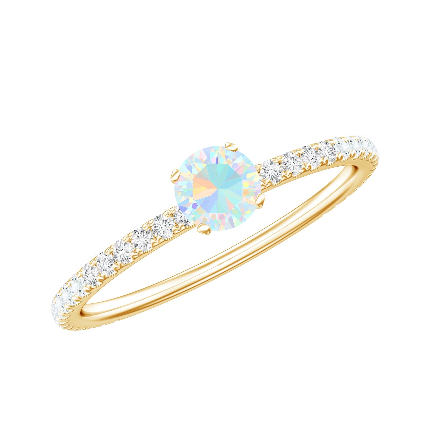 Genuine Ethiopian Opal Promise Ring with Diamond Side Stones