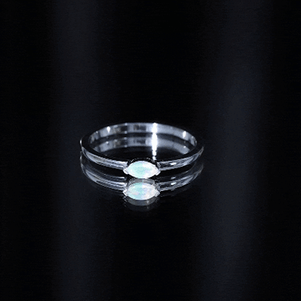 Natural Marquise Ethiopian Rainbow Opal Promise Ring in East West Style