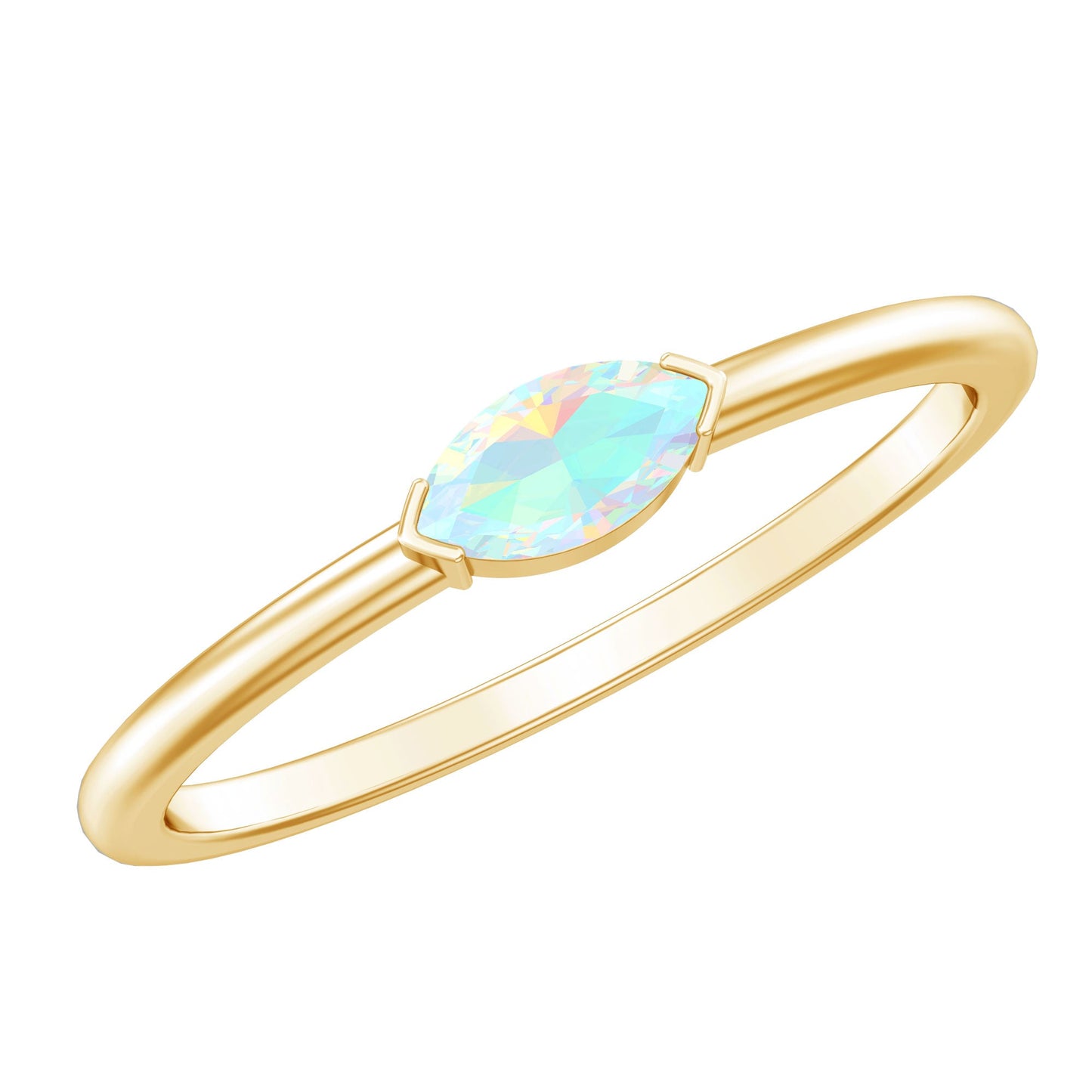 Natural Marquise Ethiopian Rainbow Opal Promise Ring in East West Style