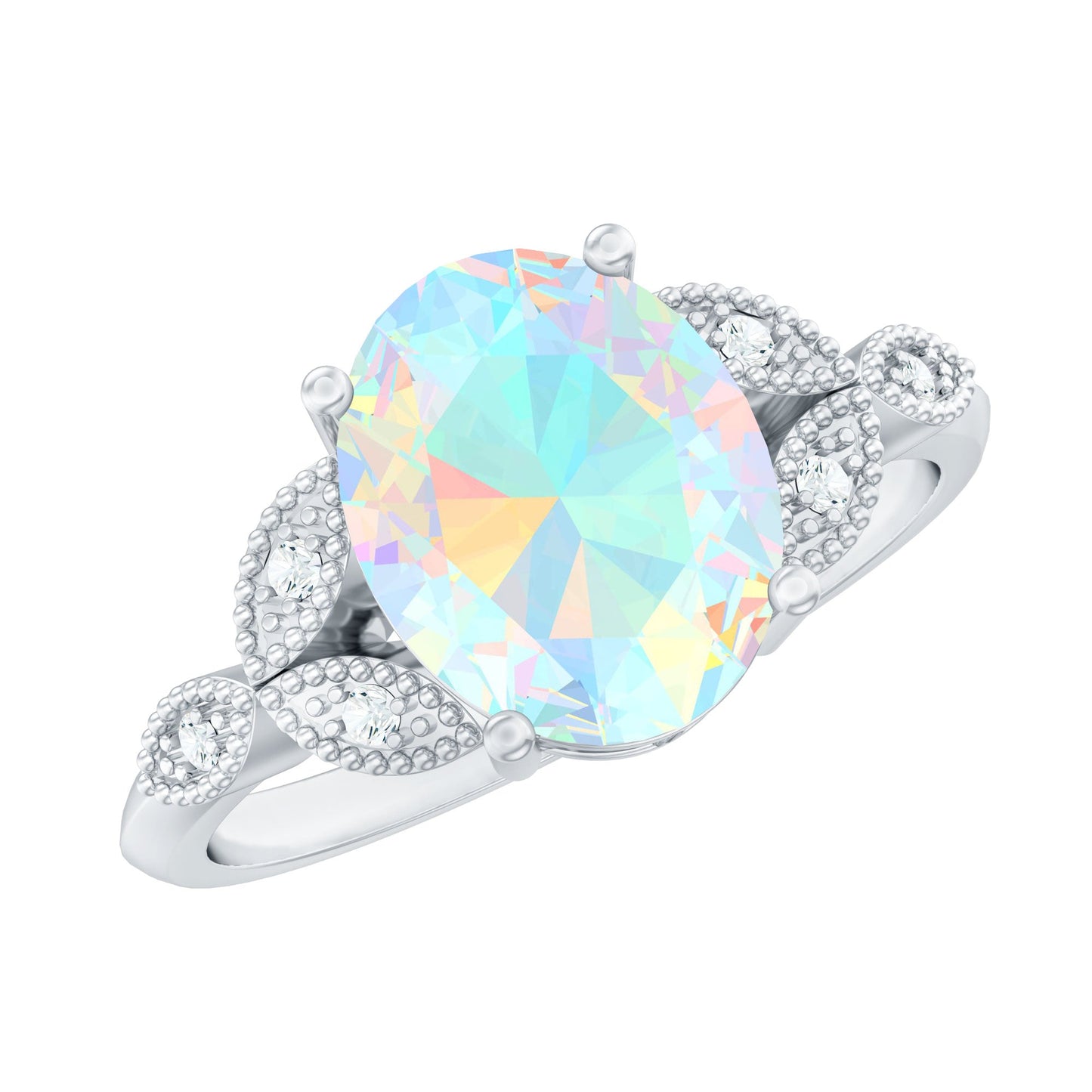 1.3 Carat Vintage Style Ethiopian Opal Oblong Engagement Ring with Diamond