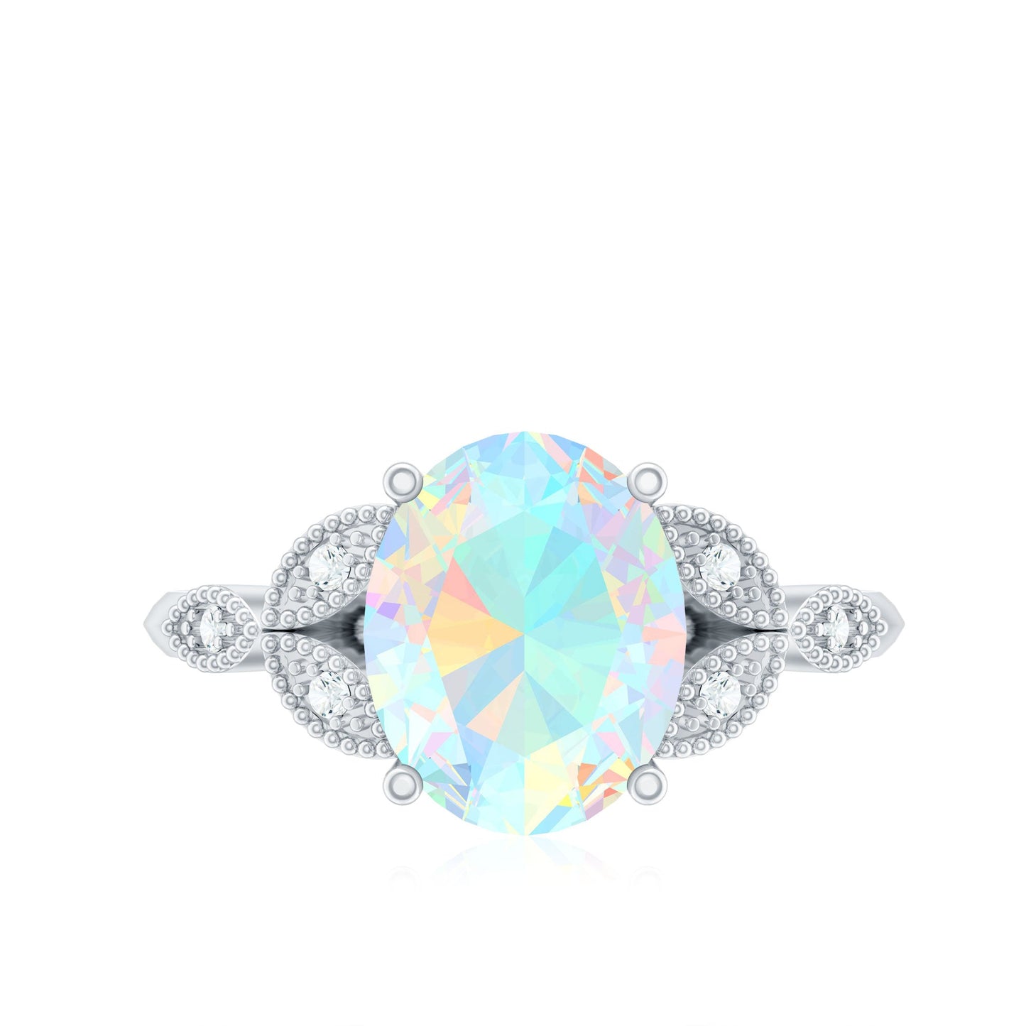 1.3 Carat Vintage Style Ethiopian Opal Oblong Engagement Ring with Diamond