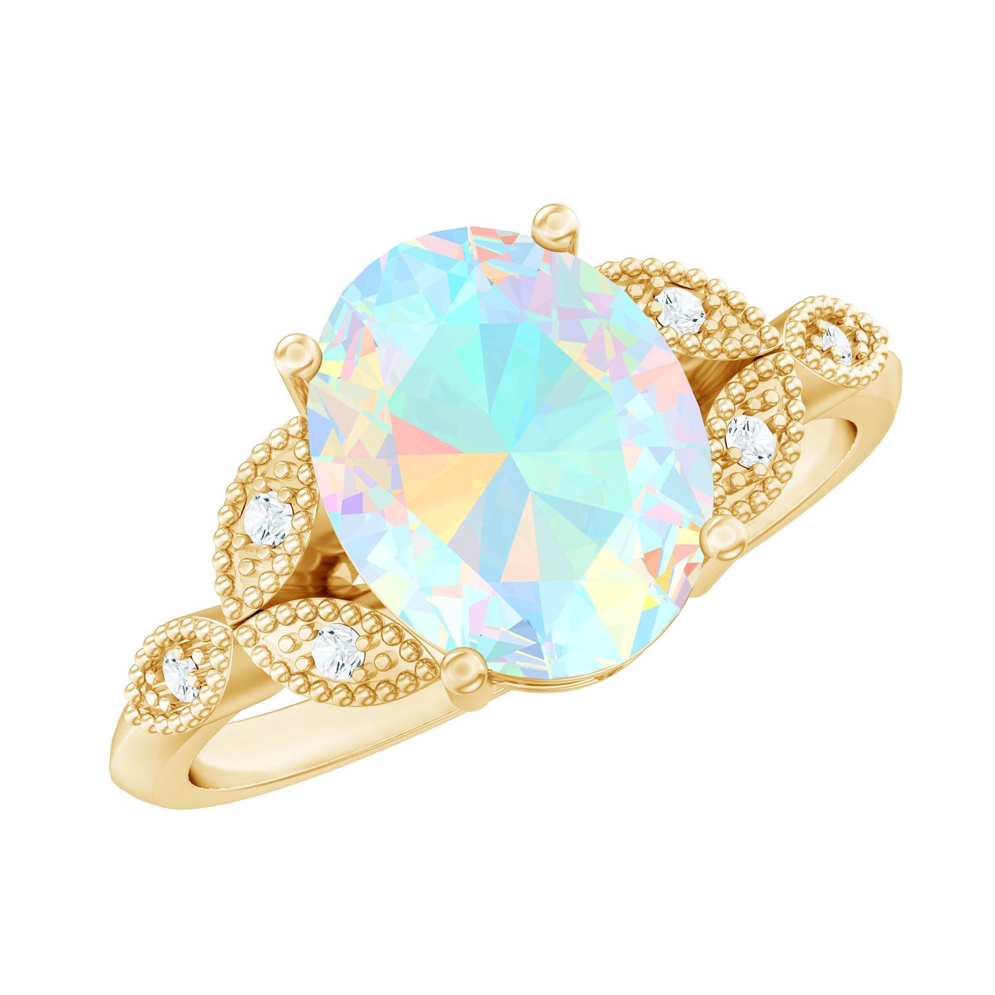 1.3 Carat Vintage Style Ethiopian Opal Oblong Engagement Ring with Diamond
