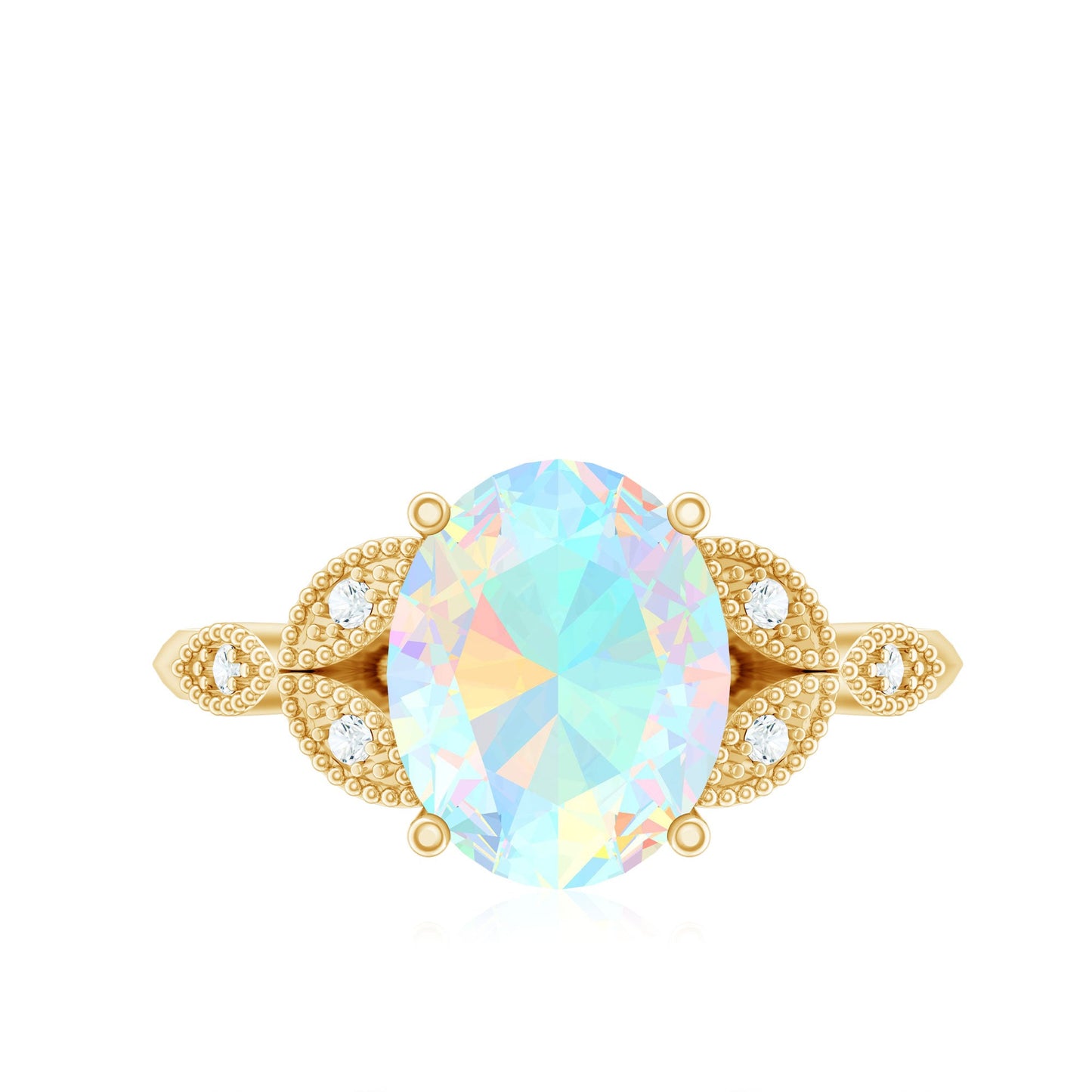 1.3 Carat Vintage Style Ethiopian Opal Oblong Engagement Ring with Diamond