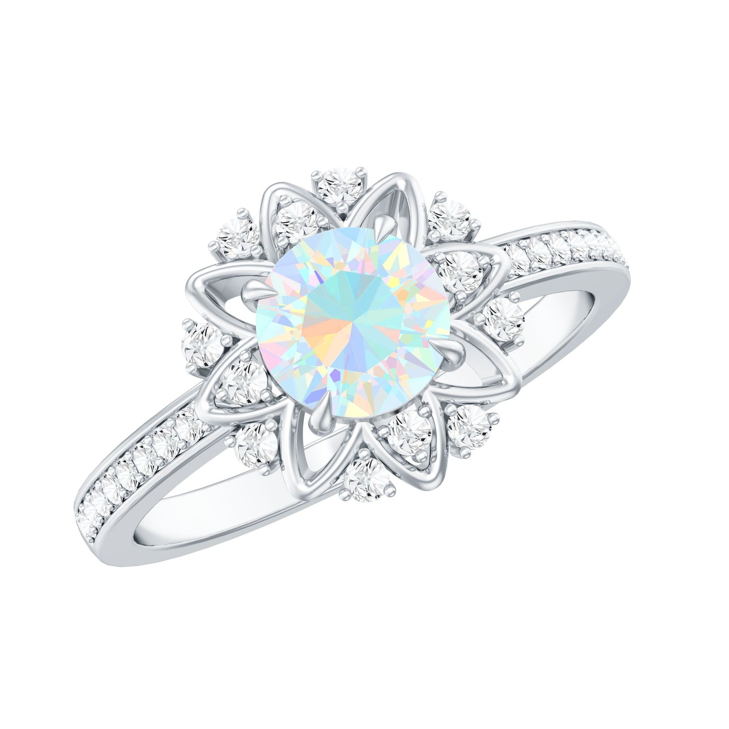 Genuine Ethiopian Opal Flower Engagement Ring with Diamond