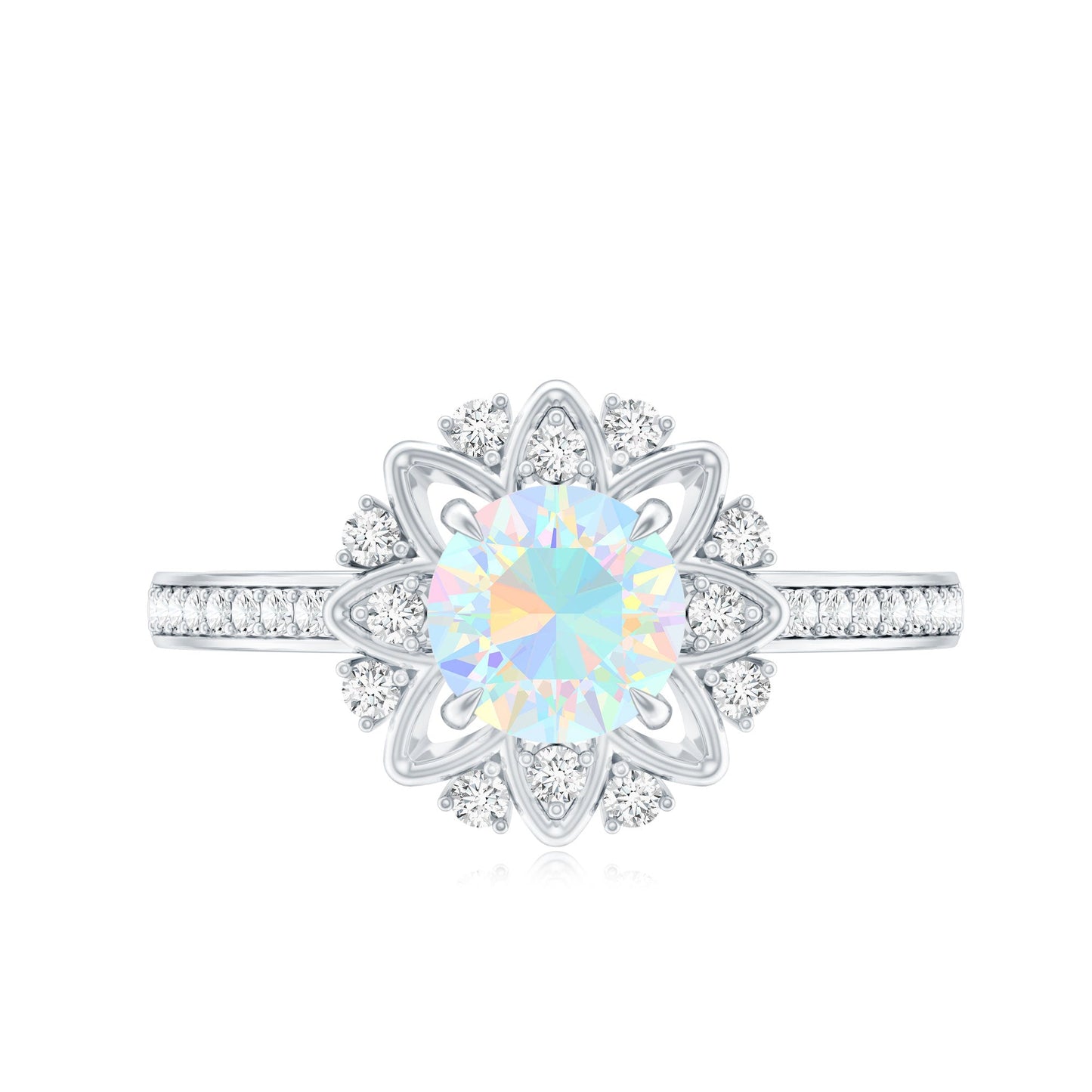 Genuine Ethiopian Opal Flower Engagement Ring with Diamond