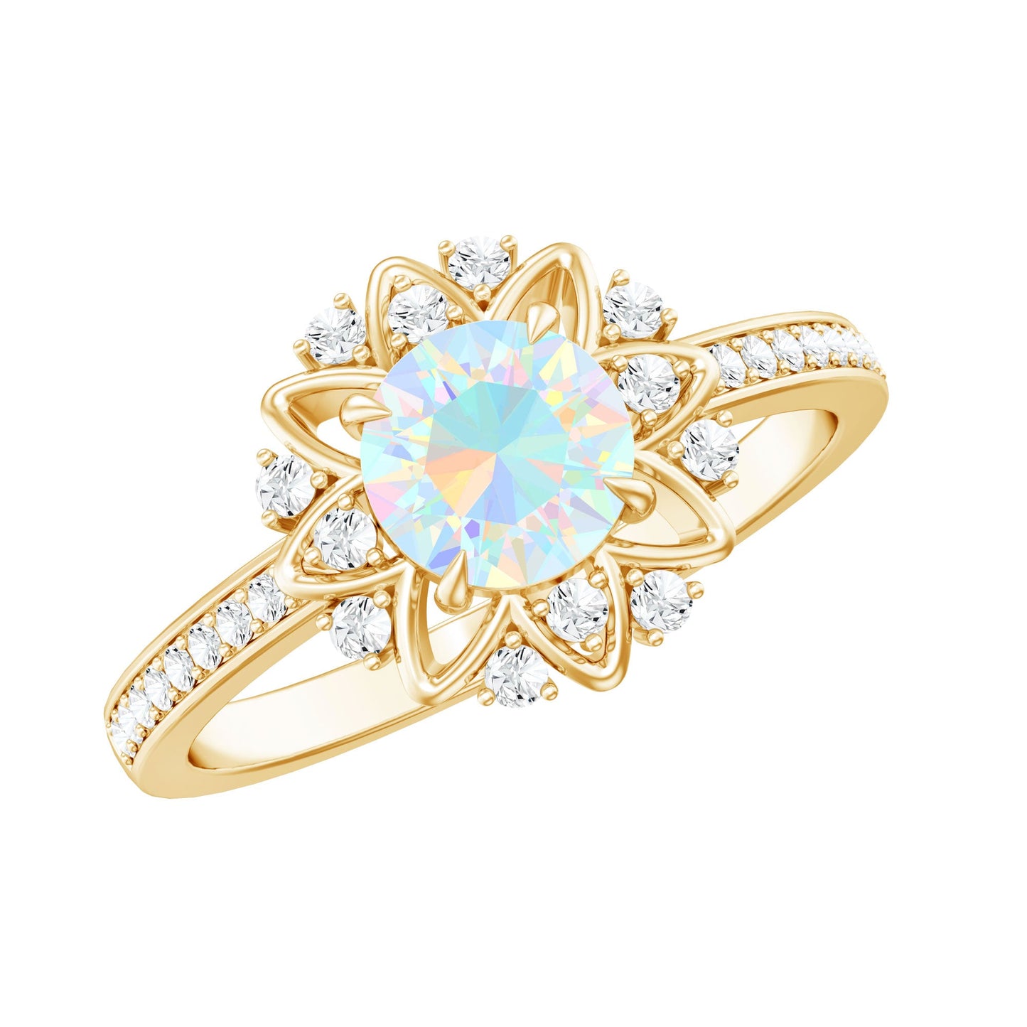 Genuine Ethiopian Opal Flower Engagement Ring with Diamond