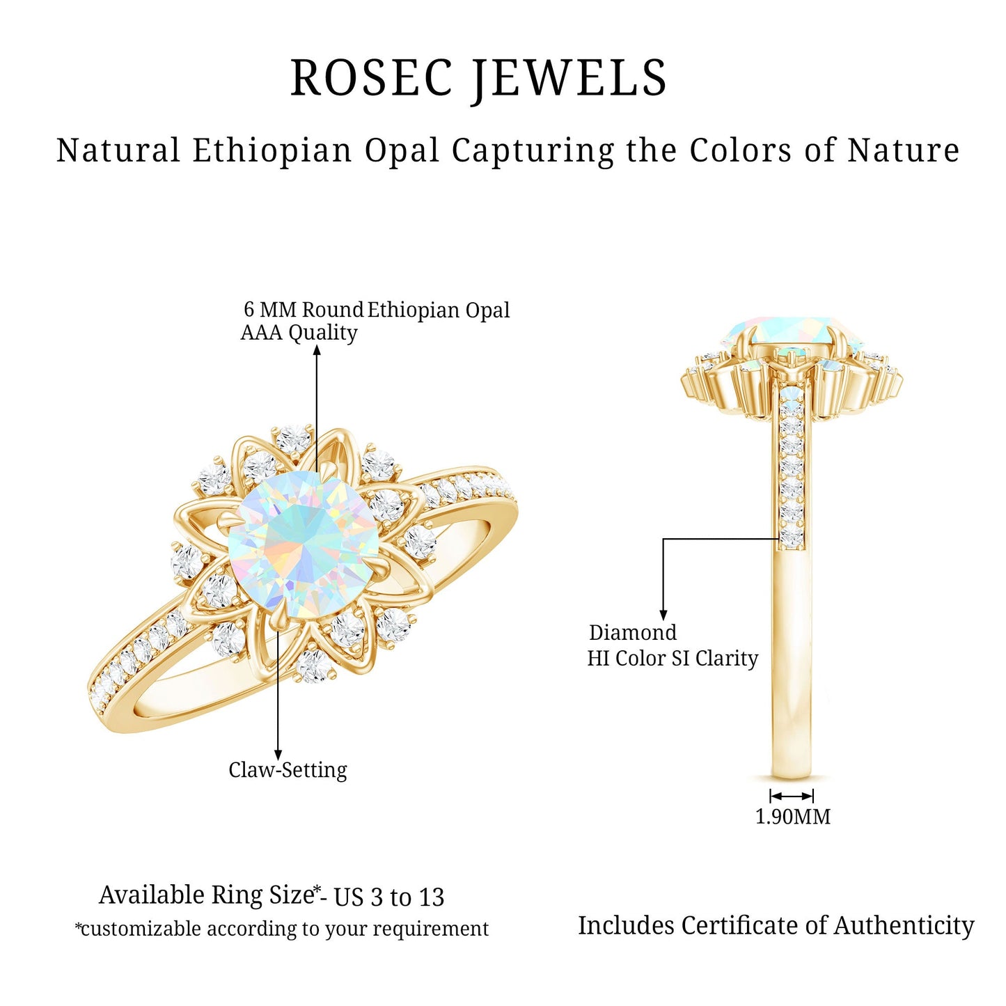 Genuine Ethiopian Opal Flower Engagement Ring with Diamond