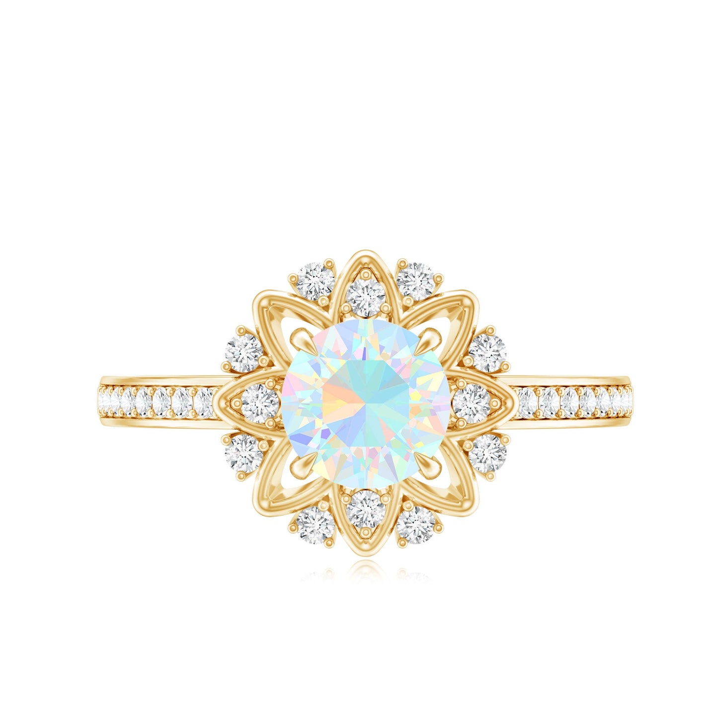 Genuine Ethiopian Opal Flower Engagement Ring with Diamond