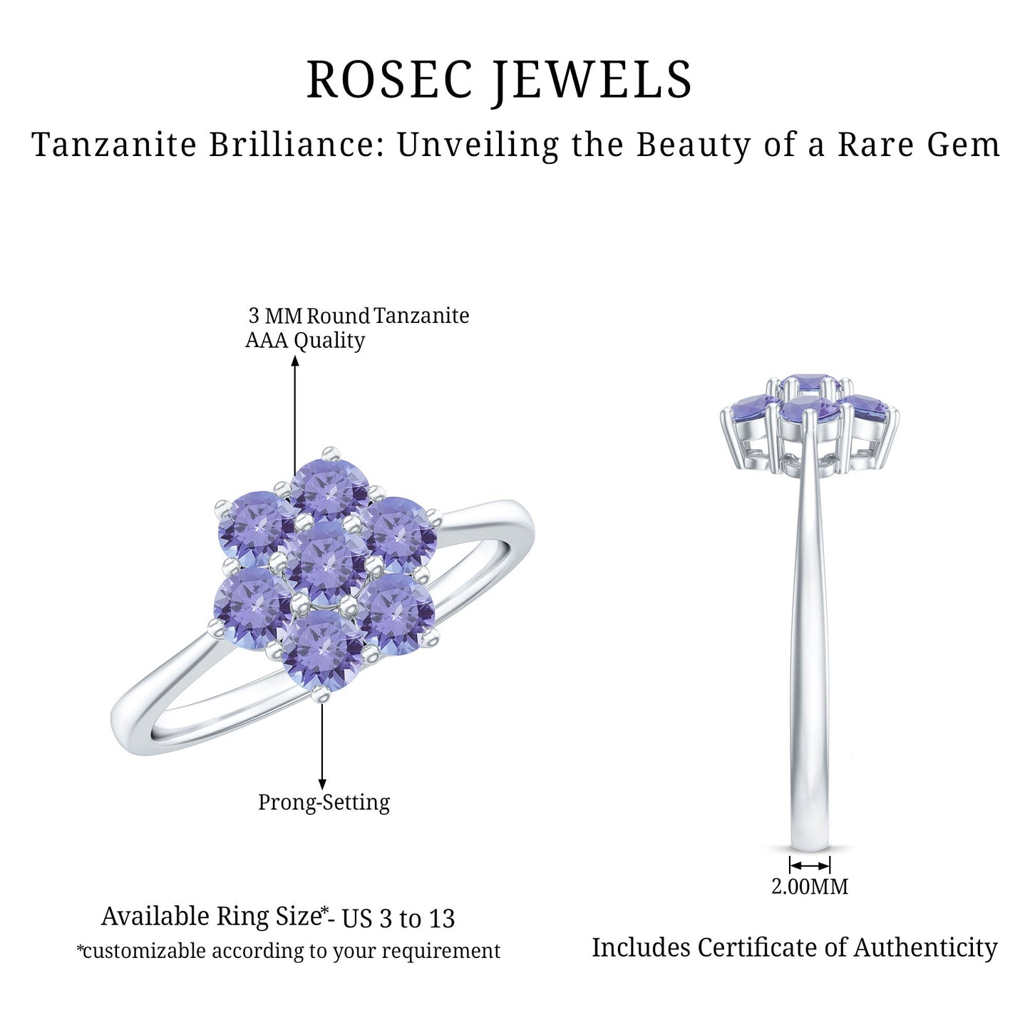 Natural Tanzanite Flower Cluster Engagement Ring