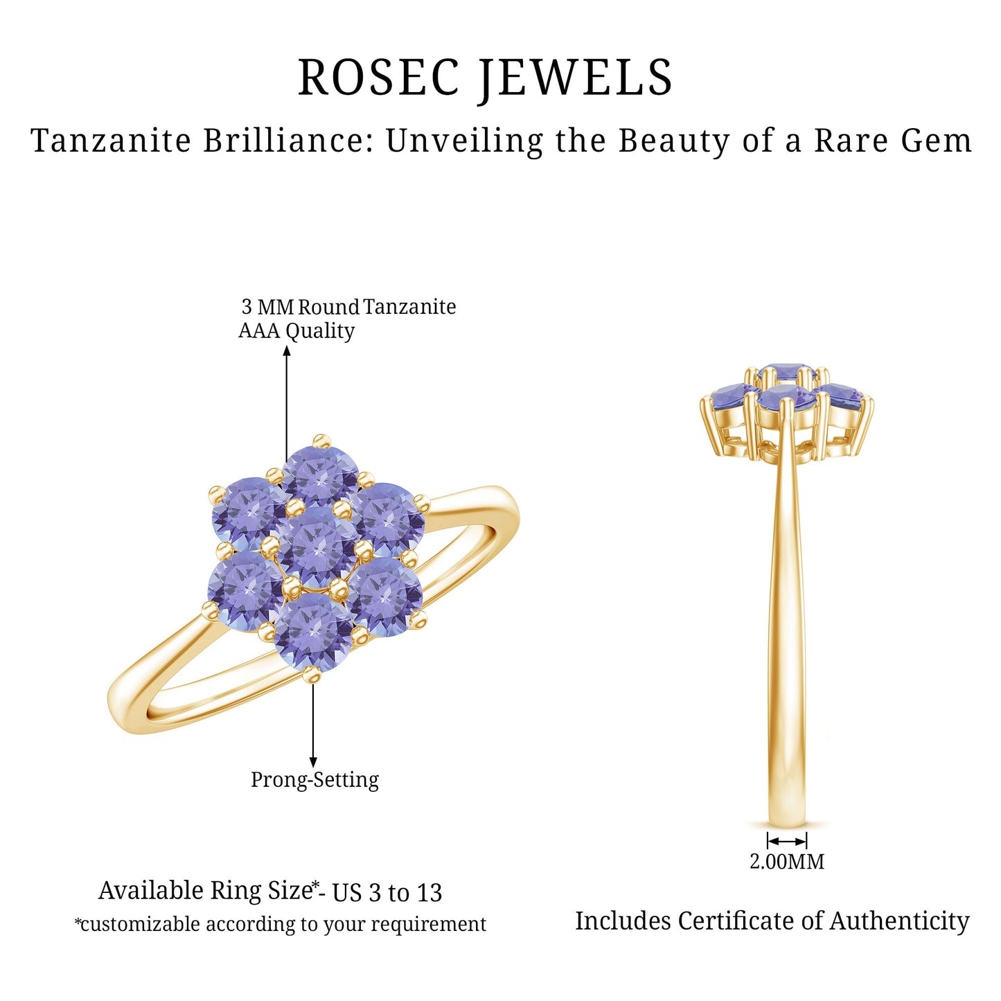 Natural Tanzanite Flower Cluster Engagement Ring