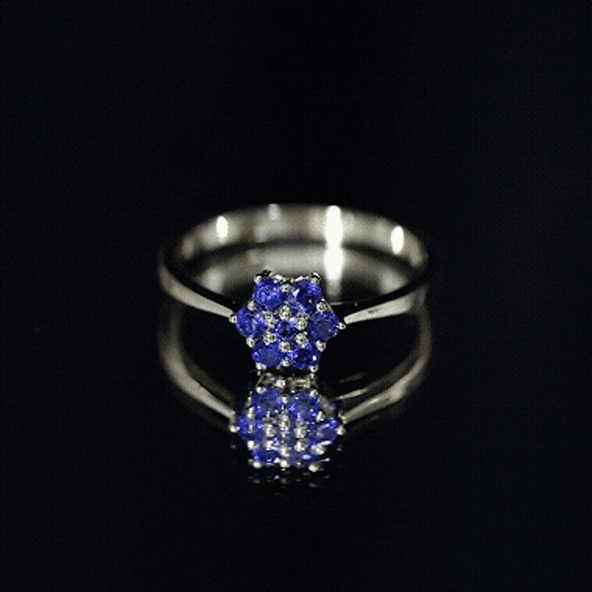 Certified Round Shape Blue Sapphire Cluster Flower Ring