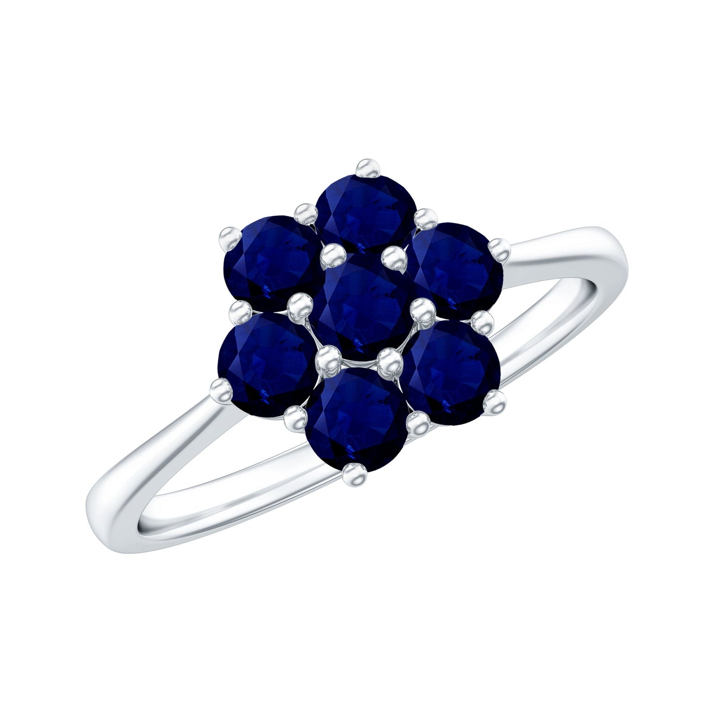 Certified Round Shape Blue Sapphire Cluster Flower Ring