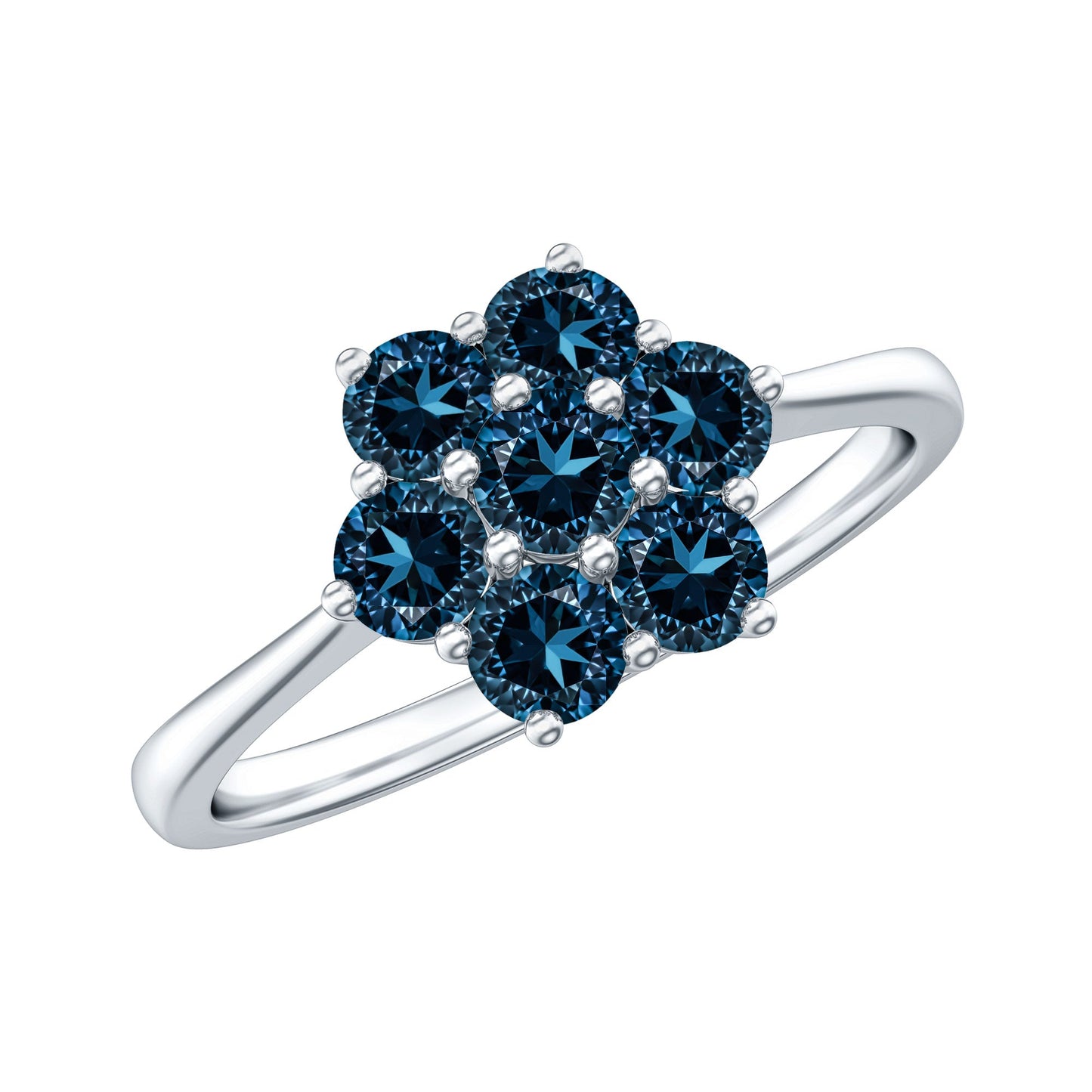 Genuine London Blue Topaz Flower Engagement Ring With Certificate