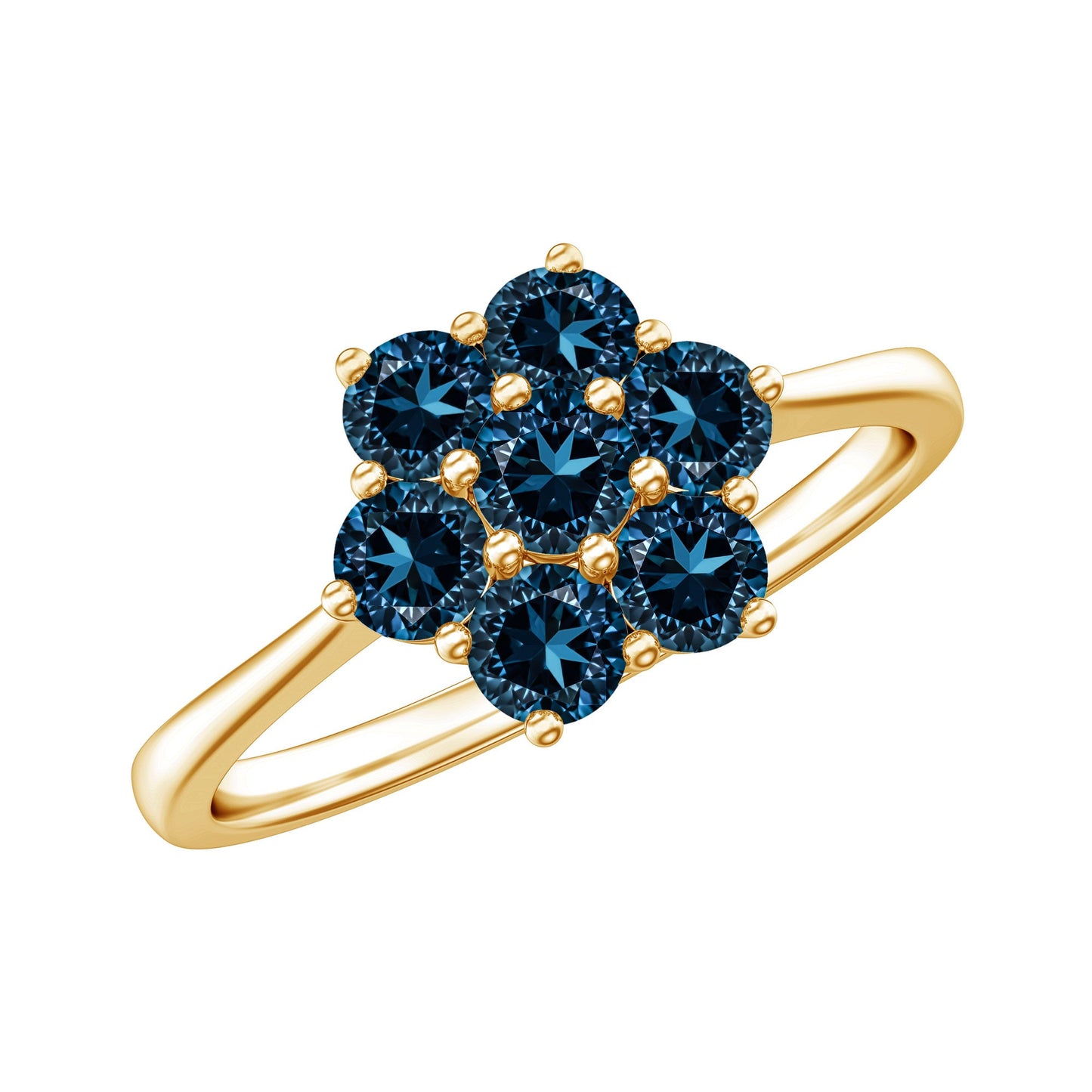 Genuine London Blue Topaz Flower Engagement Ring With Certificate