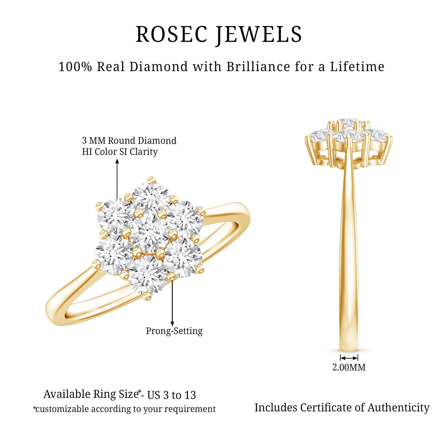 Natural Diamond Flower Cluster Engagement Ring for Women