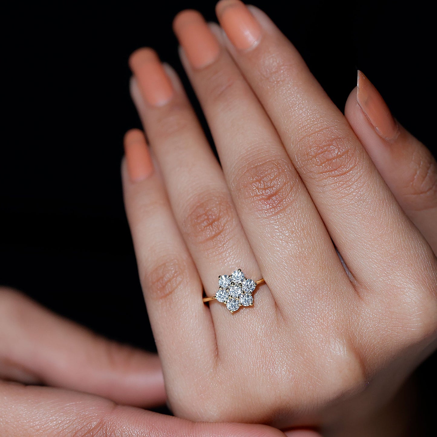 Natural Diamond Flower Cluster Engagement Ring for Women