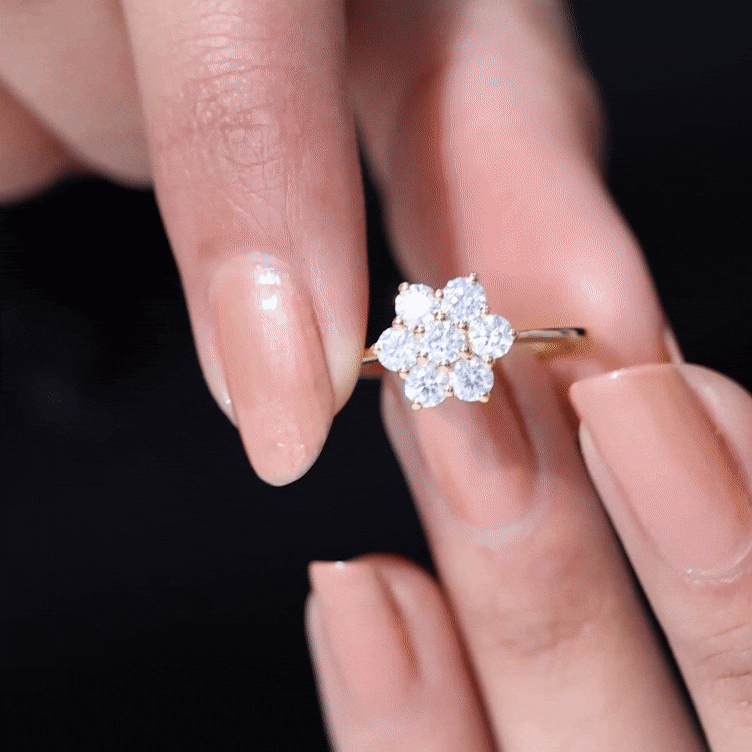 Round Shape Moissanite Cluster Flower Engagement Ring