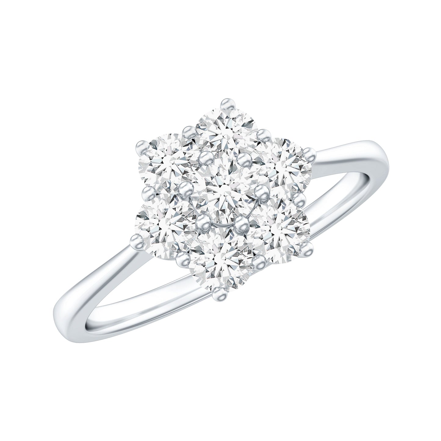Round Shape Moissanite Cluster Flower Engagement Ring