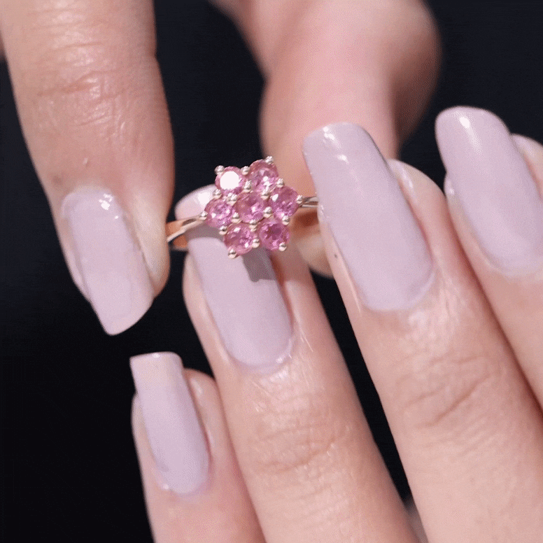 Round Shape Pink Tourmaline Flower Engagement Ring