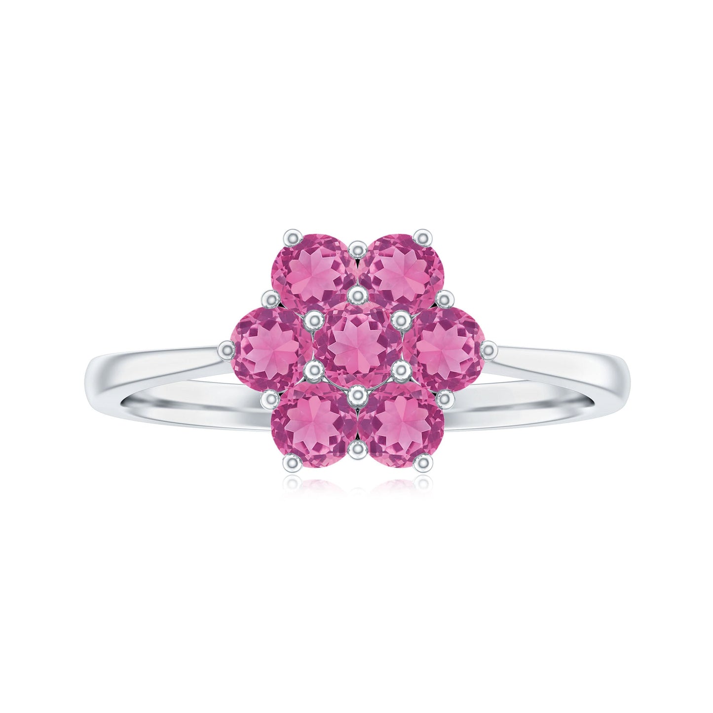 Round Shape Pink Tourmaline Flower Engagement Ring