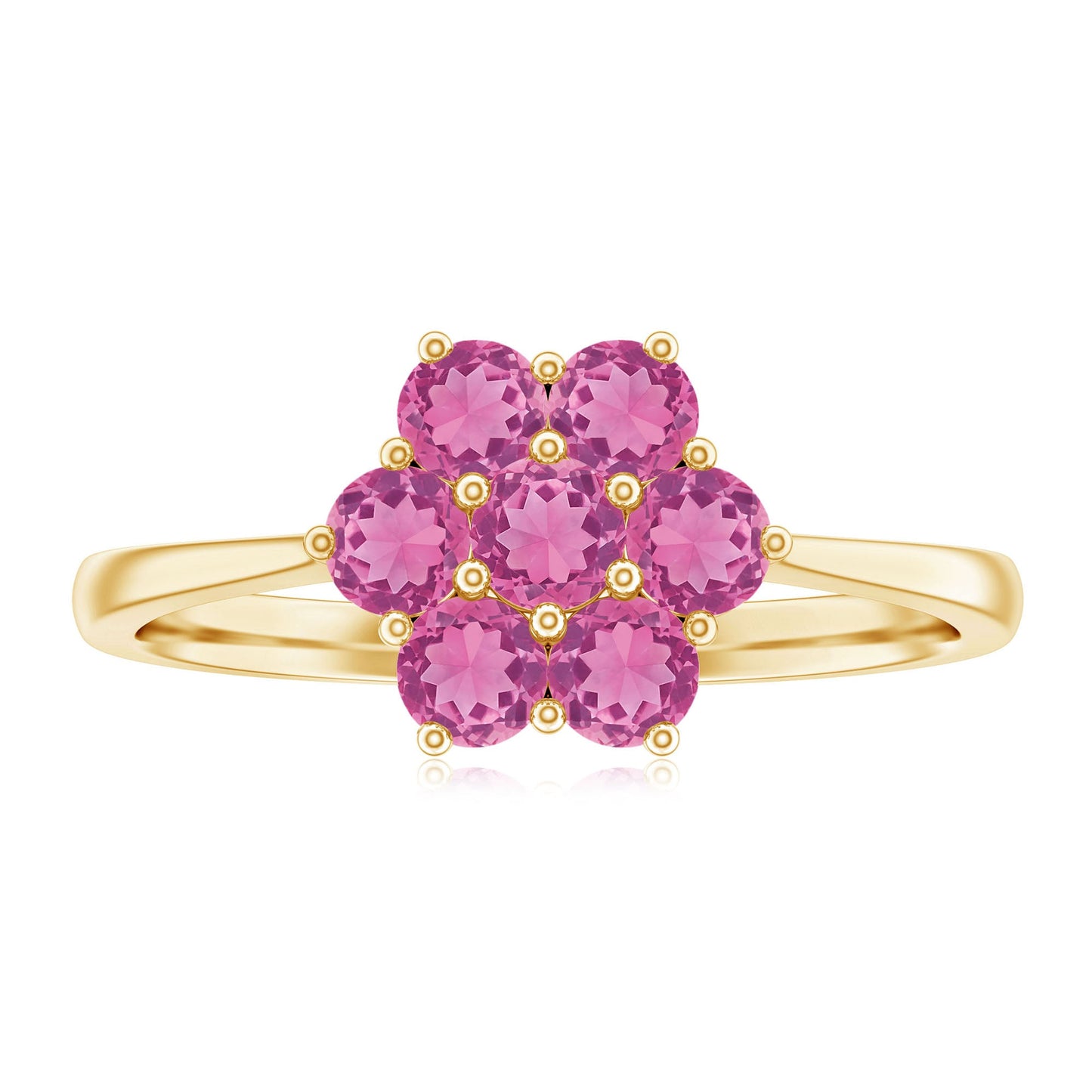 Round Shape Pink Tourmaline Flower Engagement Ring