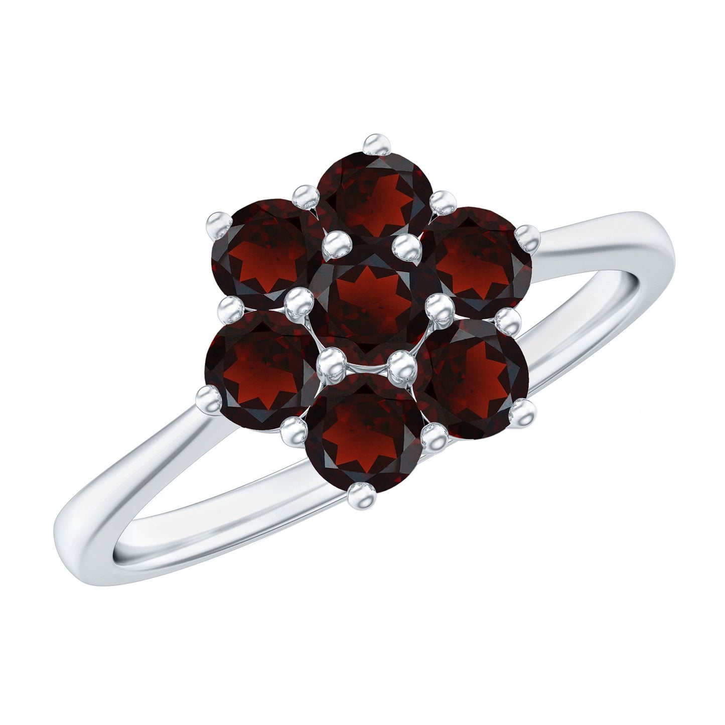 Natural Garnet Flower Cluster Engagement Ring