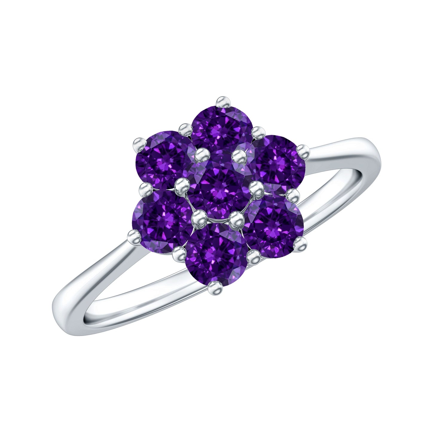 Round Shape Amethyst Cluster Flower Ring for Women