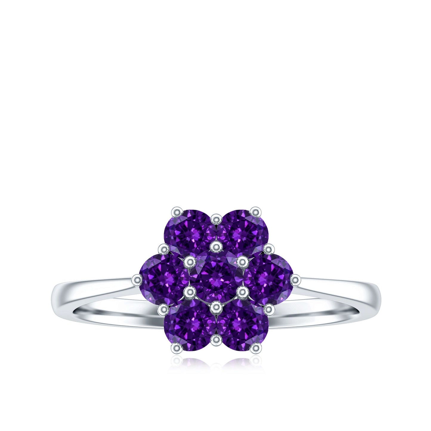 Round Shape Amethyst Cluster Flower Ring for Women