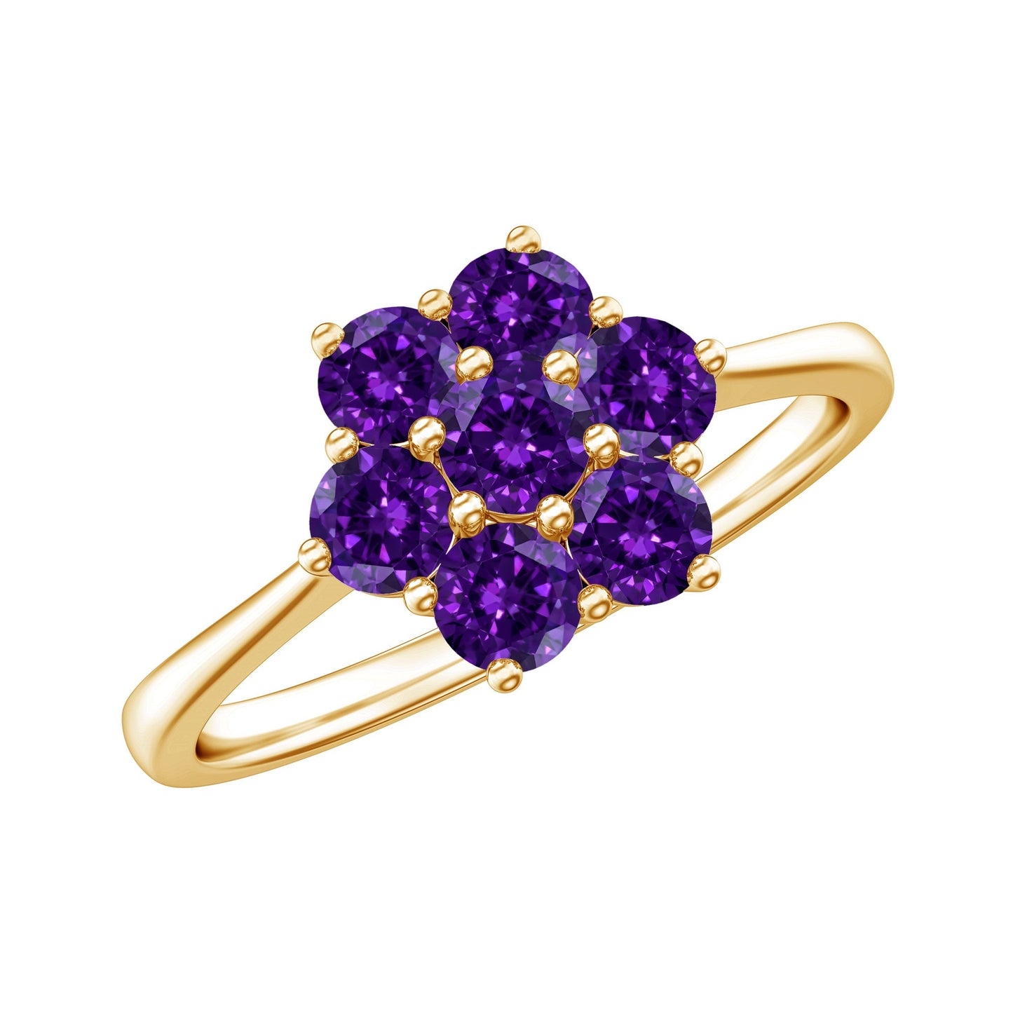 Round Shape Amethyst Cluster Flower Ring for Women