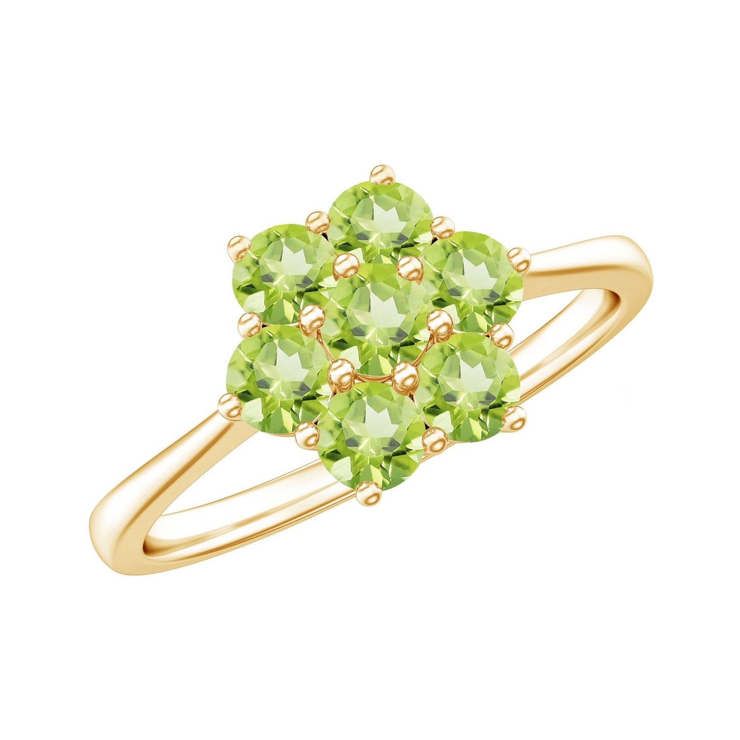 Natural Peridot Flower Cluster Engagement Ring