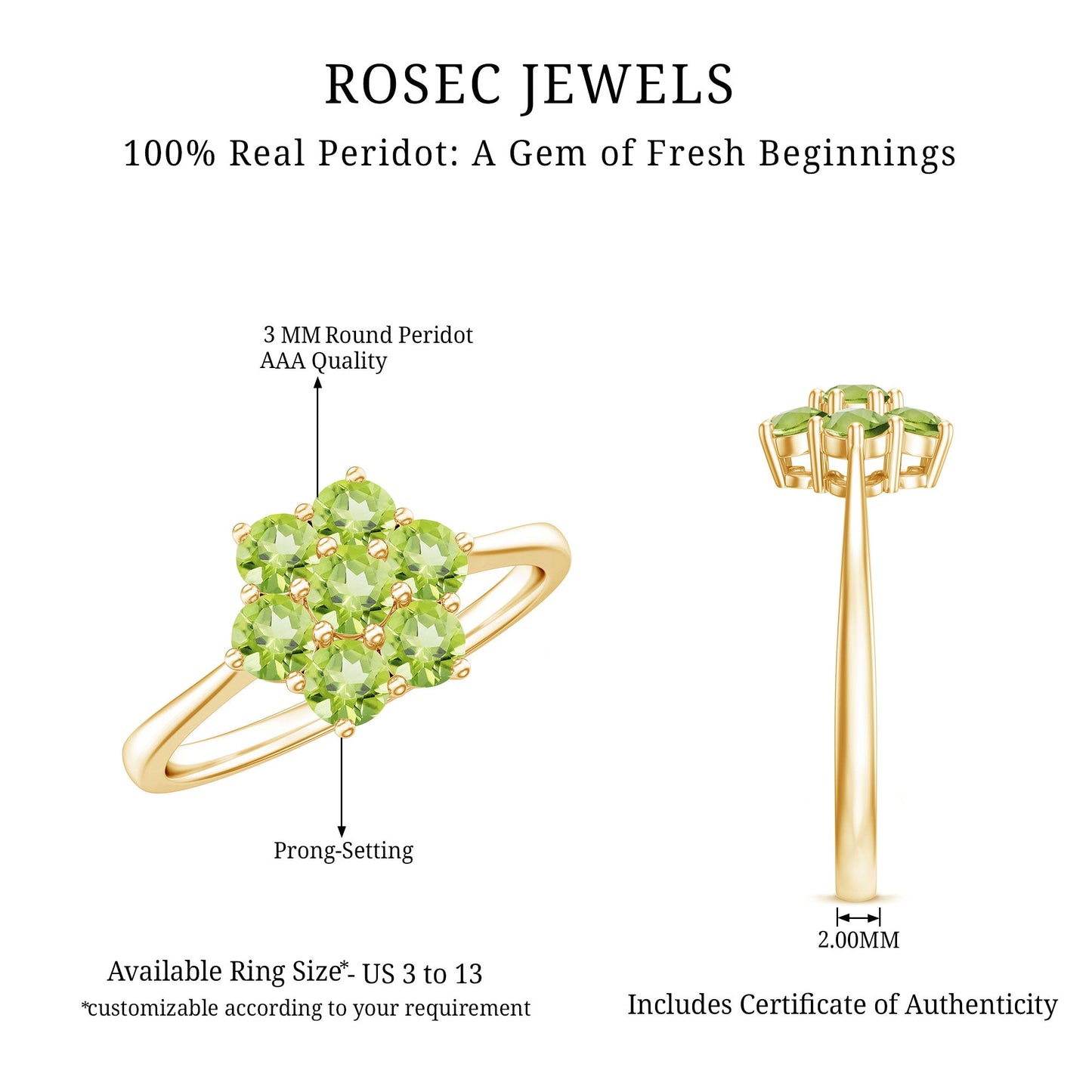 Natural Peridot Flower Cluster Engagement Ring