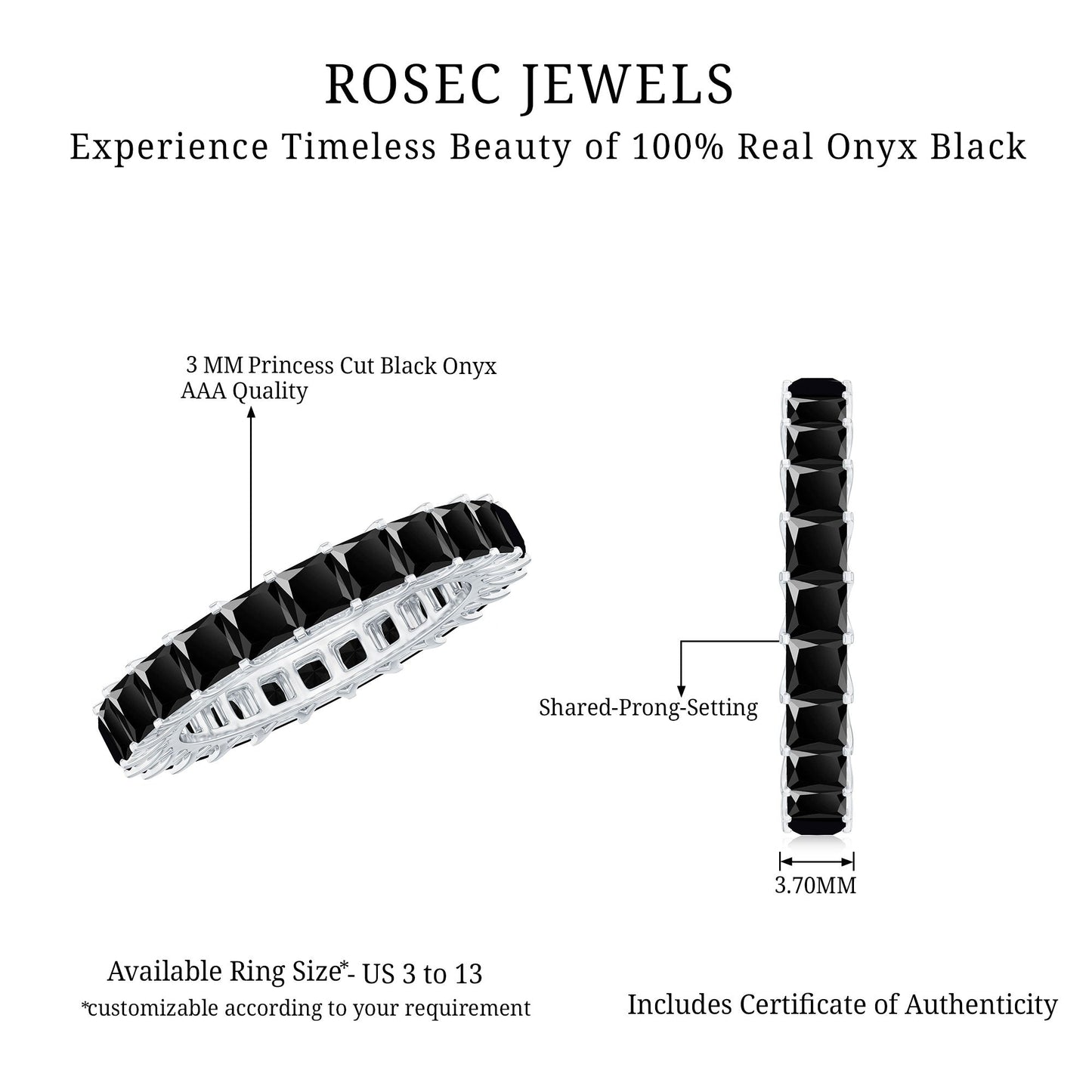 Princess Cut Black Onyx Full Eternity Wedding Band