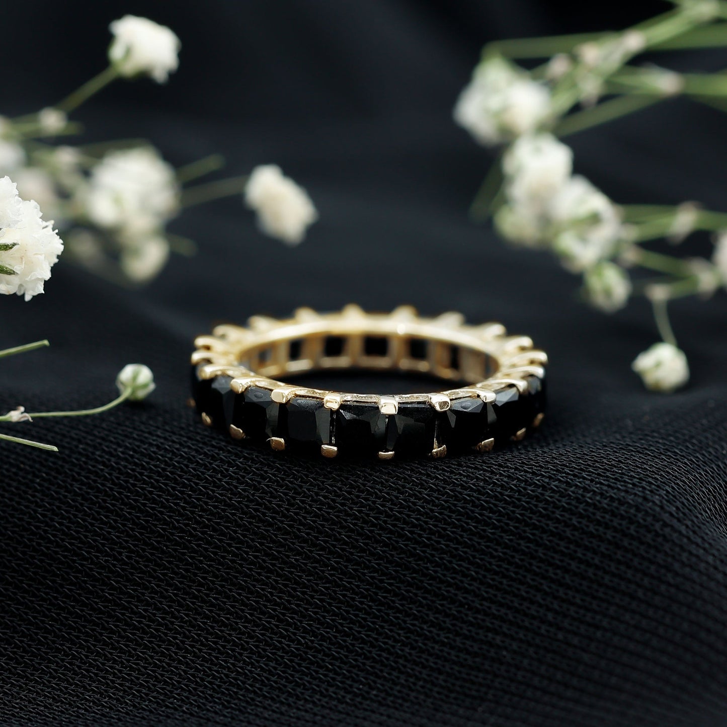 Princess Cut Black Onyx Full Eternity Wedding Band