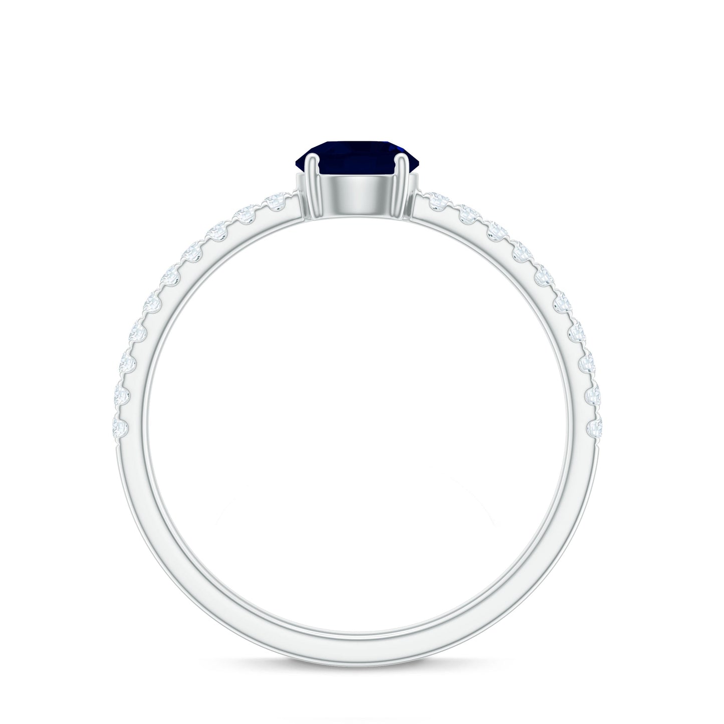 0.95 Carat Round Blue Sapphire Solitaire Ring with Diamond Side Stones