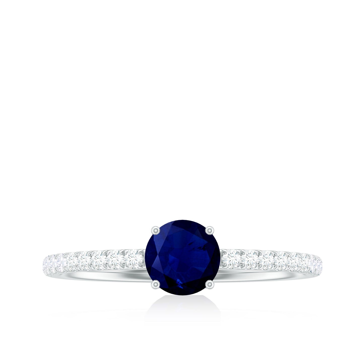 0.95 Carat Round Blue Sapphire Solitaire Ring with Diamond Side Stones